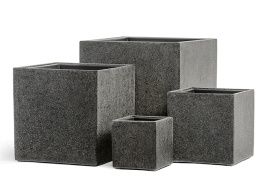 Кашпо TREEZ Effectory - серия Stone - Куб - Тёмно-серый камень 50 см.