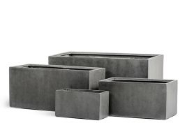 Кашпо TREEZ Effectory - серия Beton - Низкий прямоугольник - Тёмно-серый бетон 45 см.