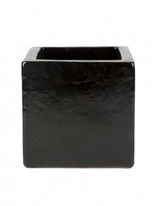 Кашпо Plain cube black shiny