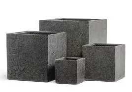 Кашпо TREEZ Effectory - серия Stone - Куб - Тёмно-серый камень 40 см.
